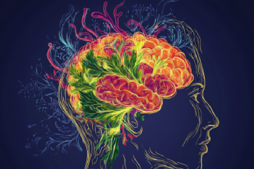 Image of a brain graphic showing focused attention