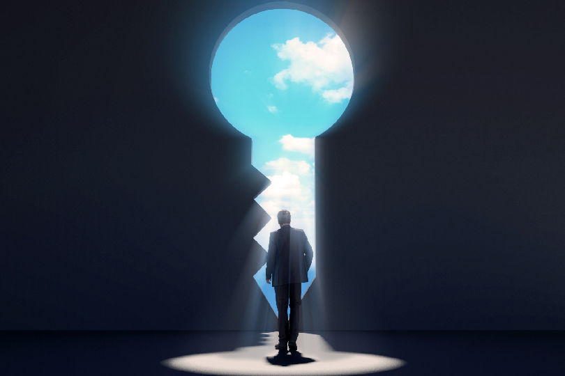 Image of a key unlocking a deep door (Root Cause Healing and Subconscious Transformation)