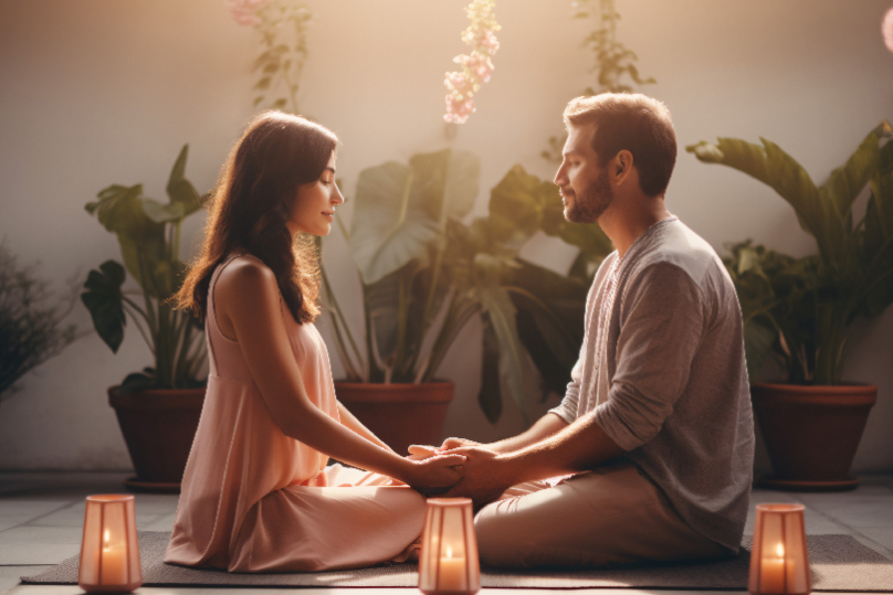 A couple holding hands after healing relationship challenges through spiritual work